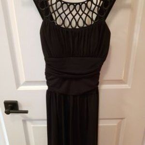 Black Formal Dress w/Silky Swirls, Scooped Neckline